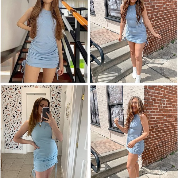 Blue Ribbed Drawstring Bodycon Dress - Like New! - Picture 4 of 5